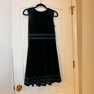 Calvin Klein | Velvet Dark Green Skater Dress with Mesh Detail Sz. 6 EUC